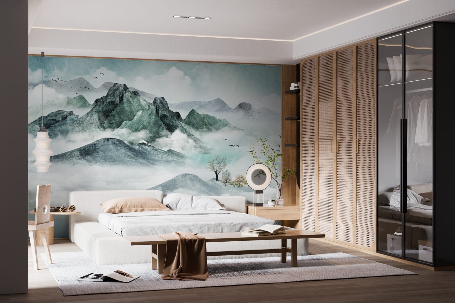 Fototapet peisaj de munți stâncoși înconjurat de ceață