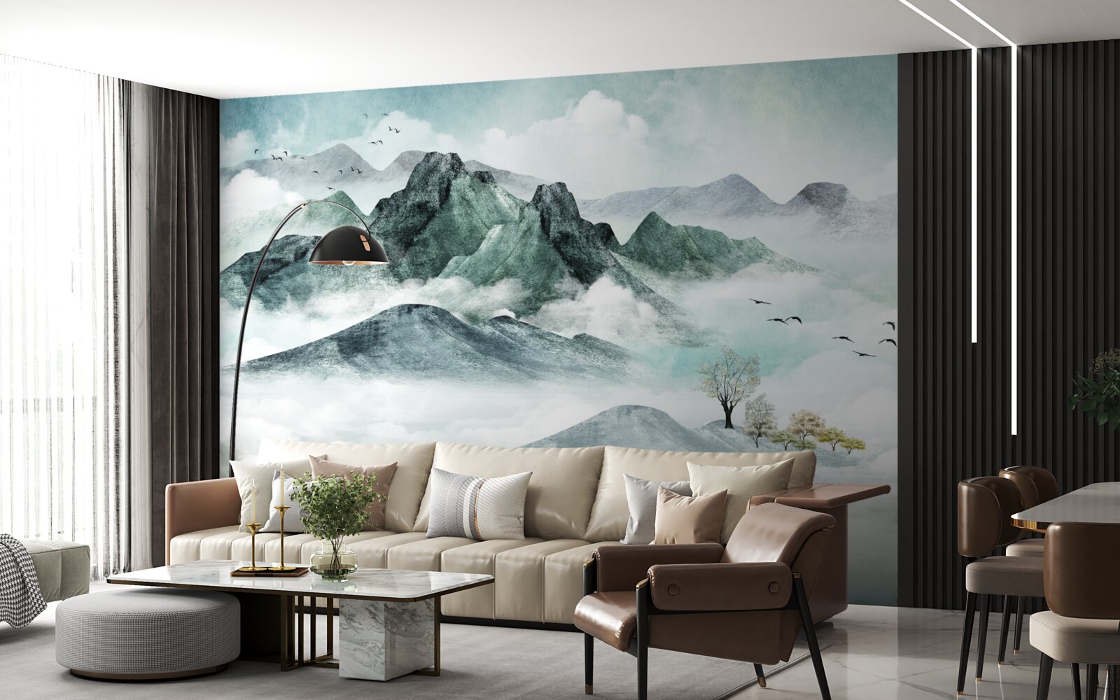 Fototapet peisaj de munți stâncoși înconjurat de ceață