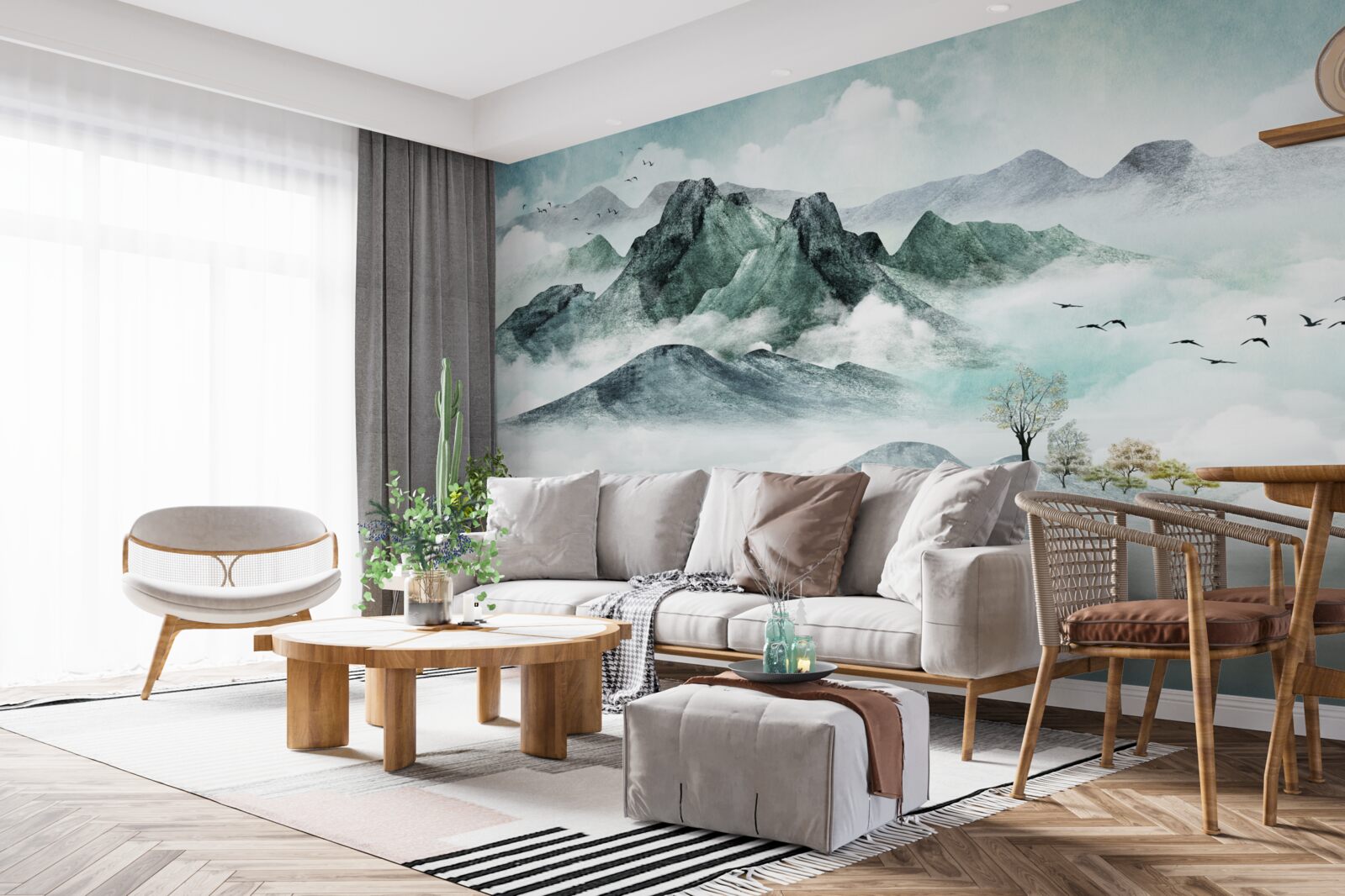 Fototapet peisaj de munți stâncoși înconjurat de ceață