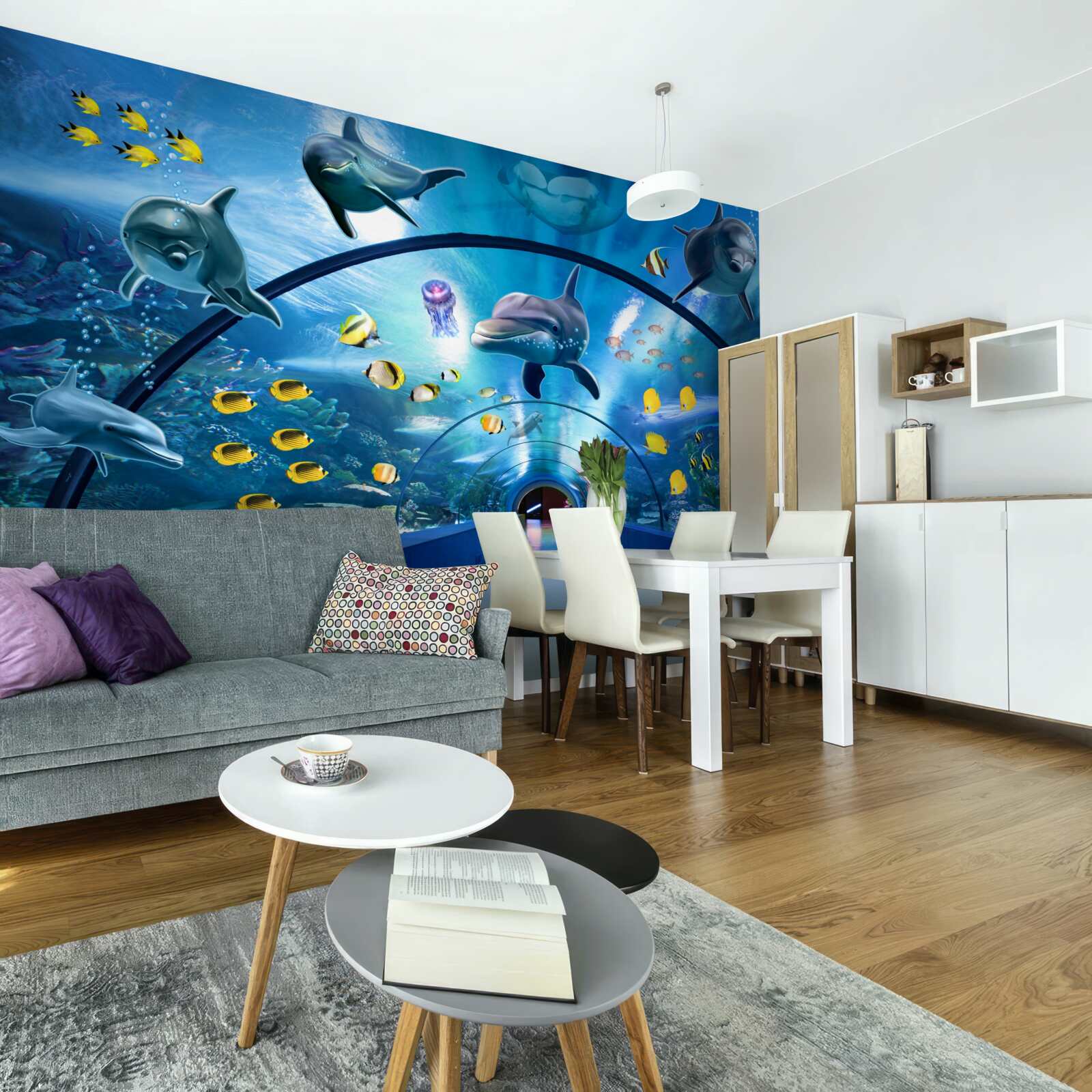 Fototapet există delfini și pești în acvariu