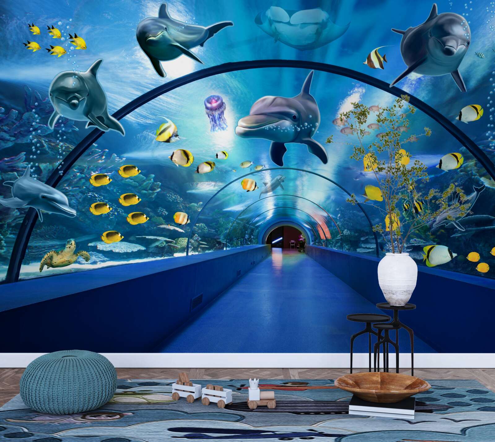 Fototapet există delfini și pești în acvariu