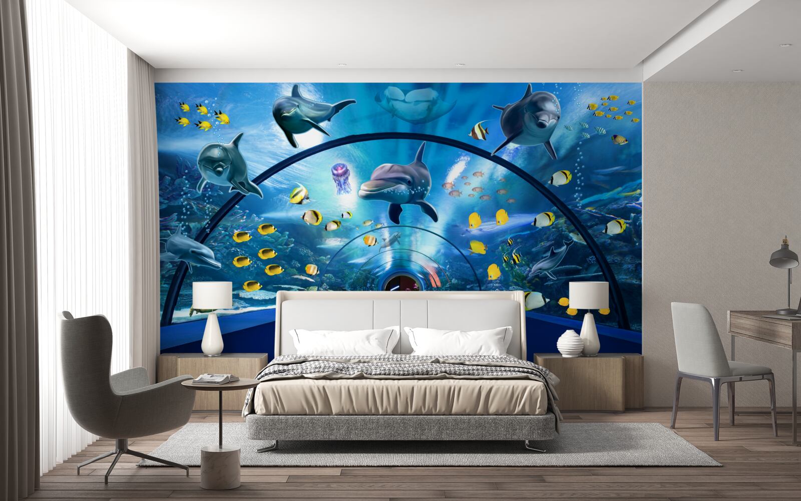 Fototapet există delfini și pești în acvariu