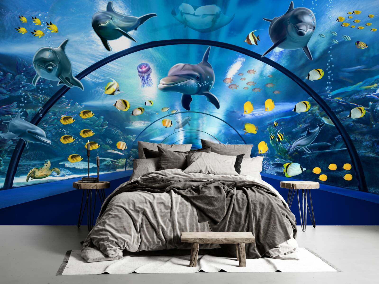 Fototapet există delfini și pești în acvariu