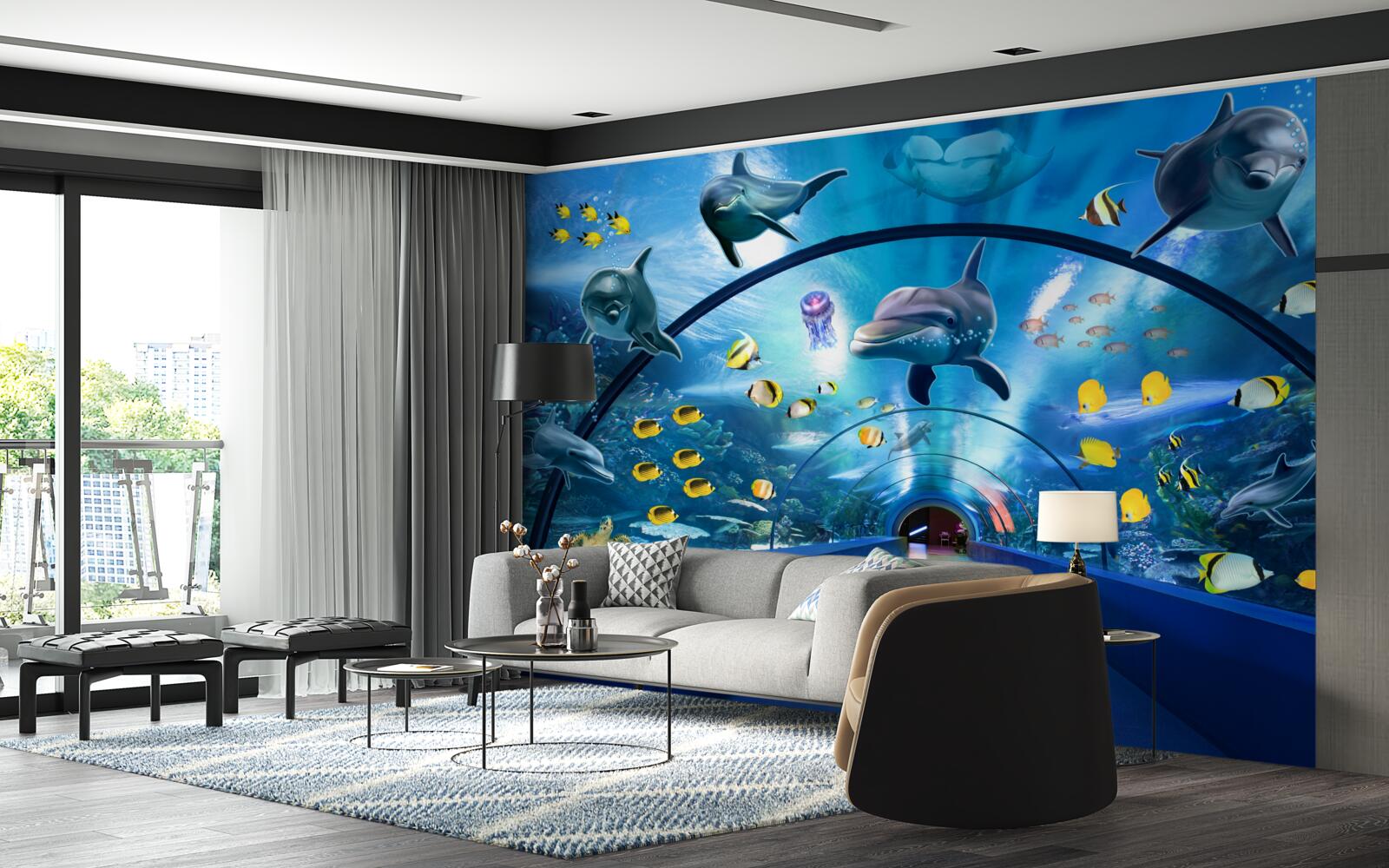 Fototapet există delfini și pești în acvariu