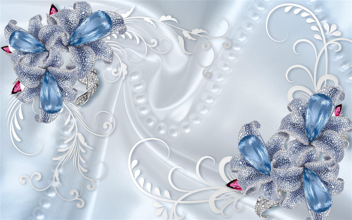 Fototapet flori exotice împletite din argint prețios și pietre prețioase frumoase