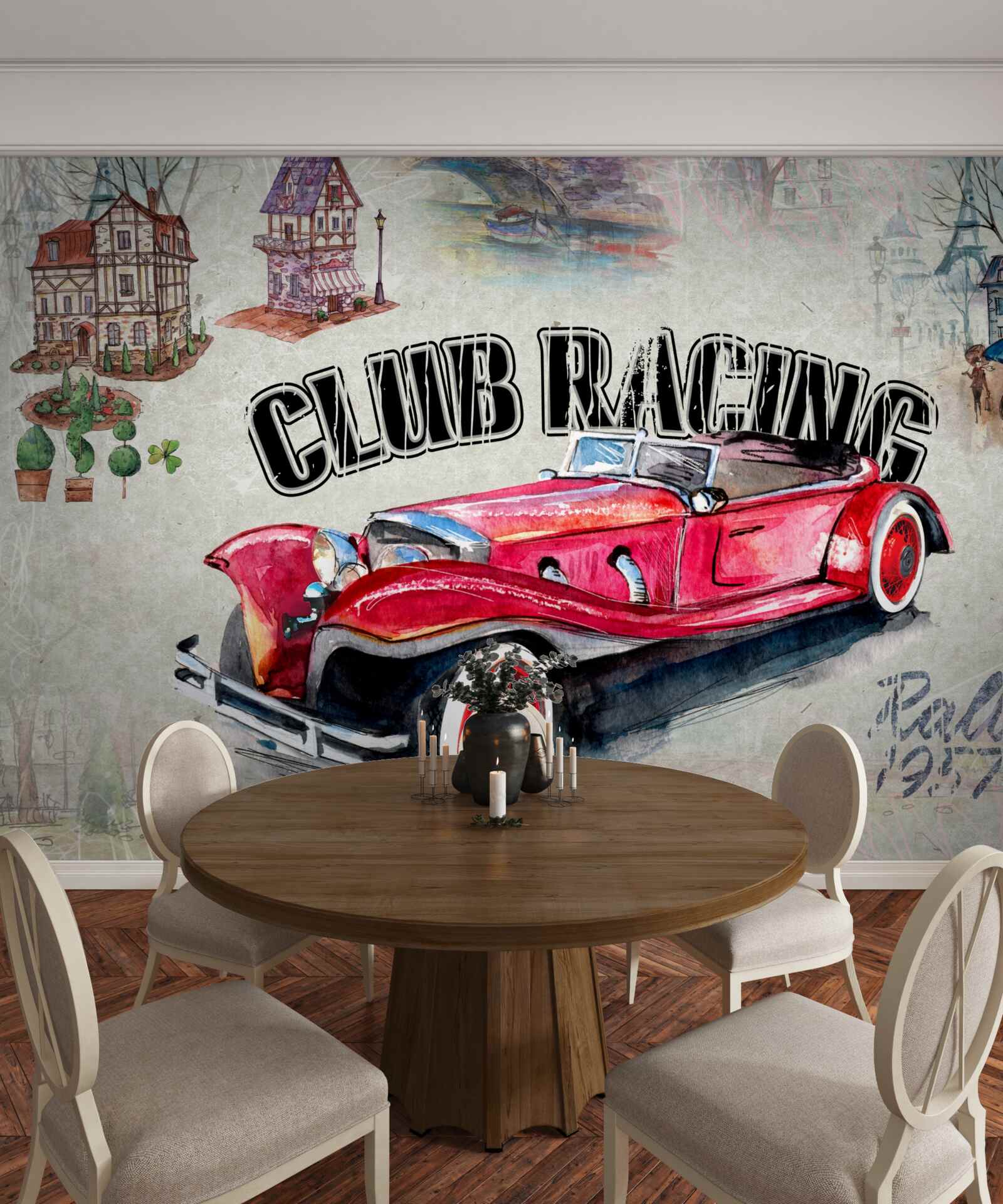 Fototapet mașina roșie de altădată