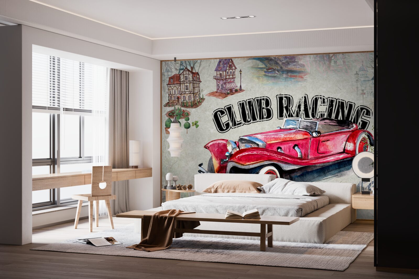 Fototapet mașina roșie de altădată