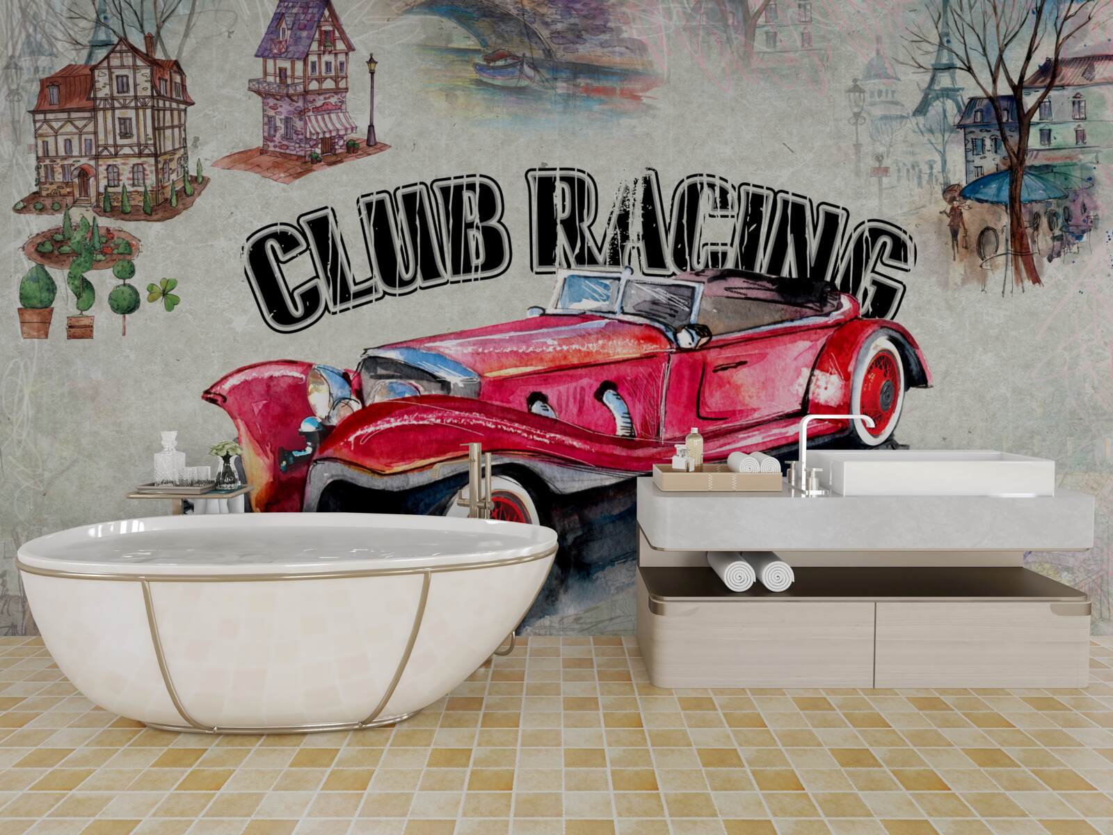 Fototapet mașina roșie de altădată