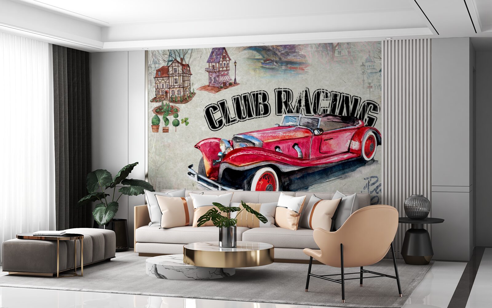 Fototapet mașina roșie de altădată