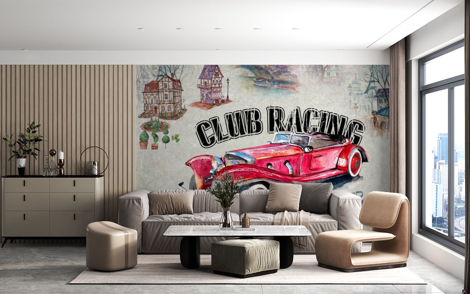 Fototapet mașina roșie de altădată