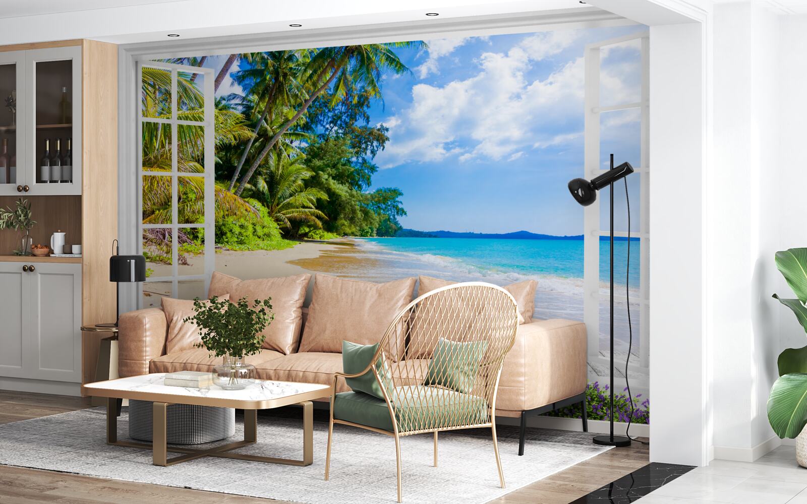 Fototapet o vedere panoramică a plajei de la fereastră