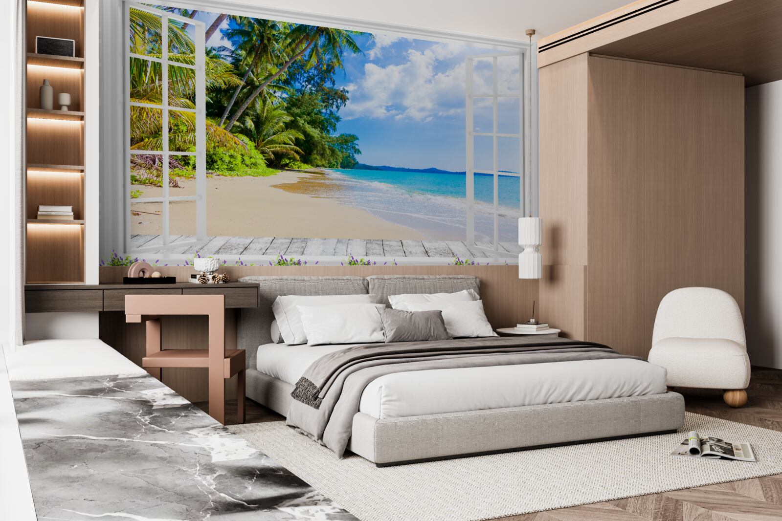 Fototapet o vedere panoramică a plajei de la fereastră