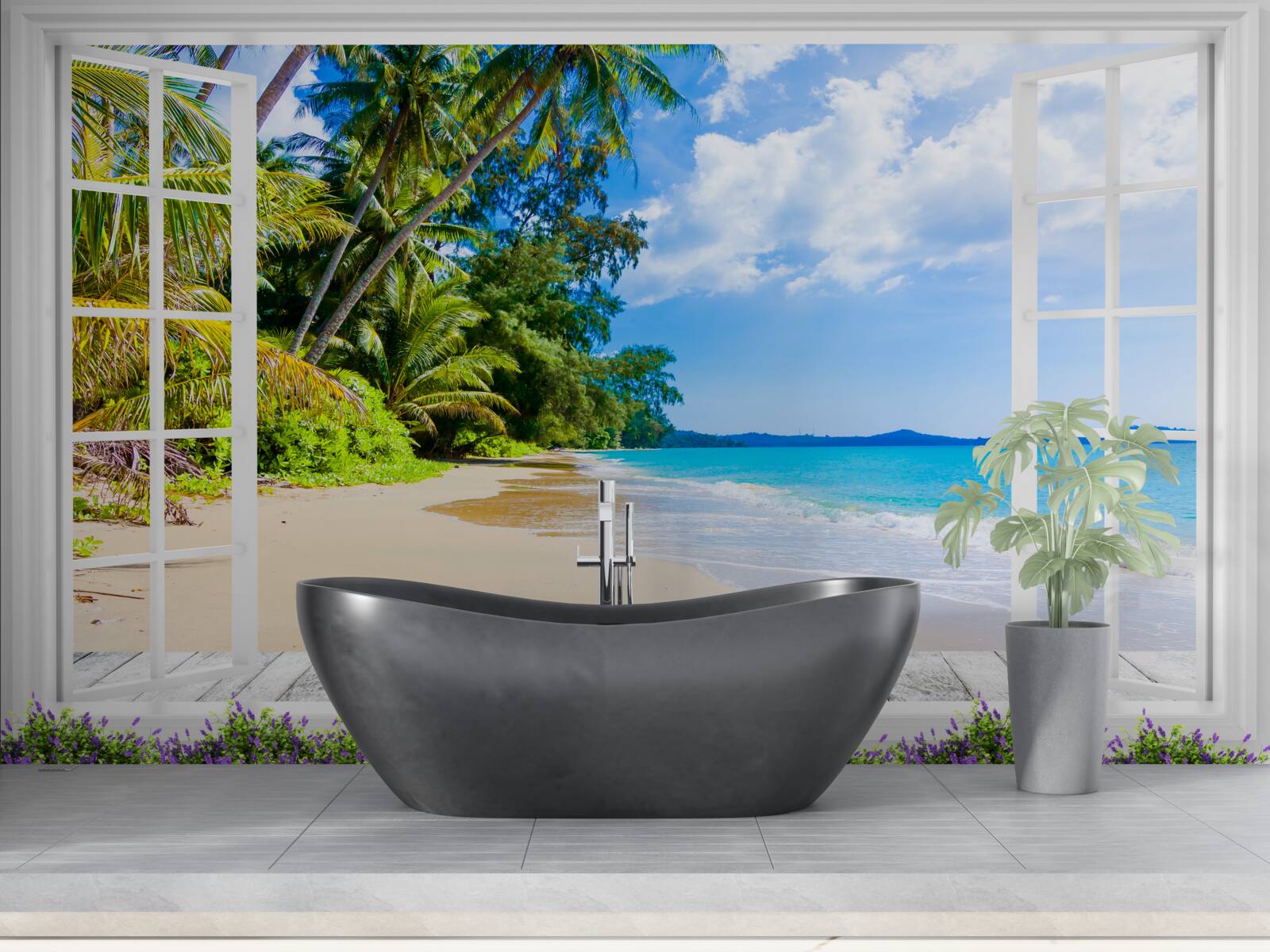 Fototapet o vedere panoramică a plajei de la fereastră