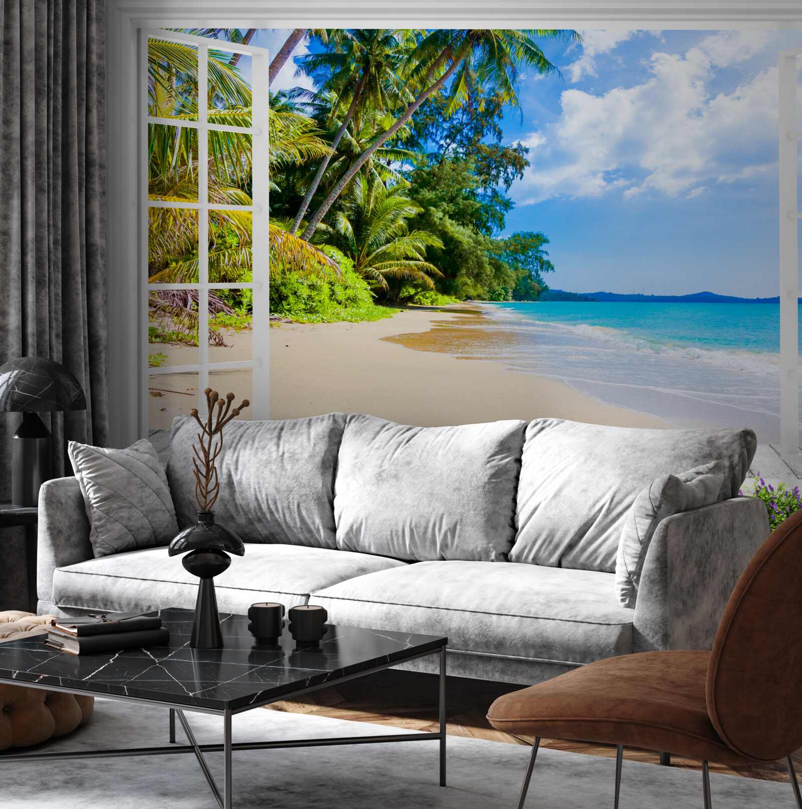 Fototapet o vedere panoramică a plajei de la fereastră