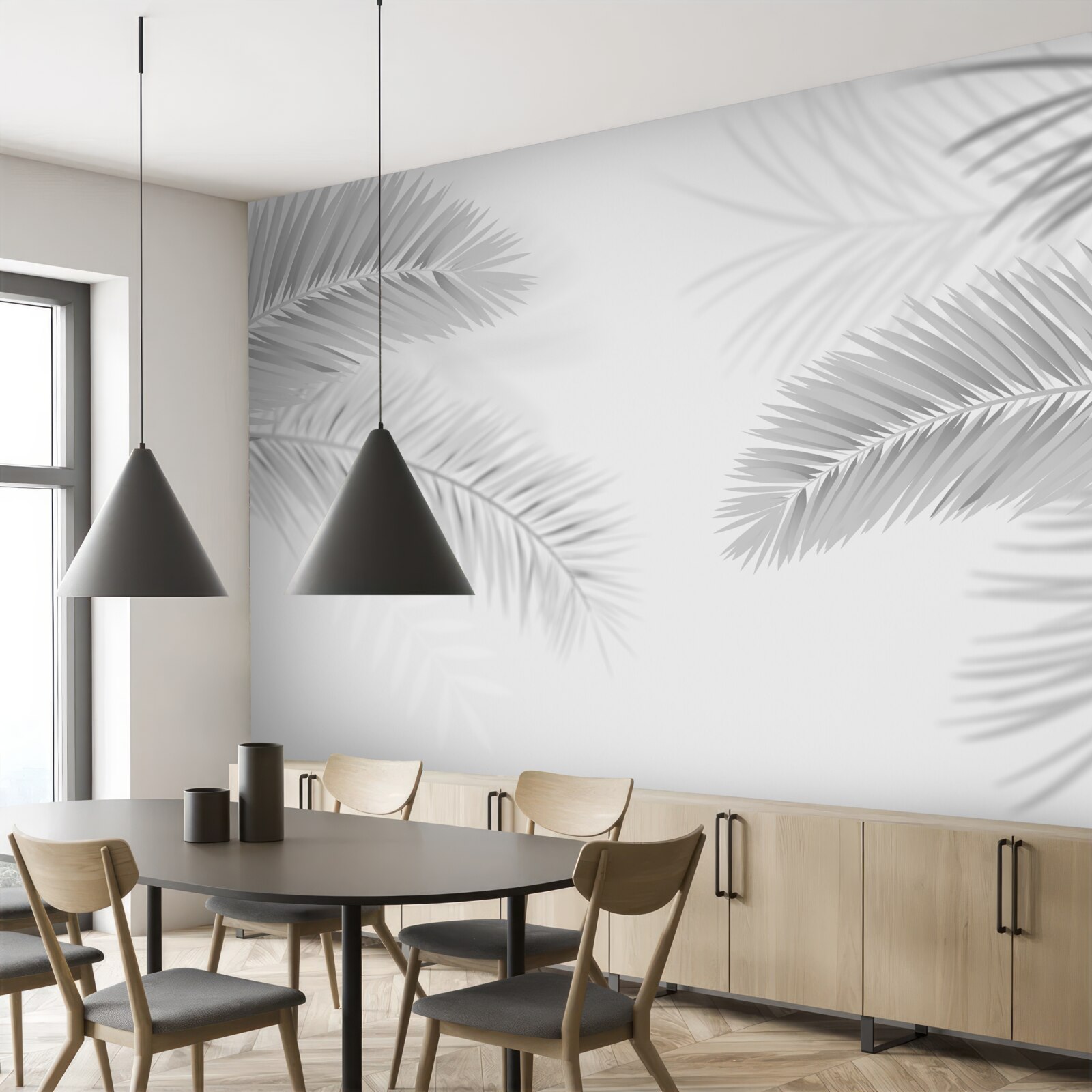 Fototapet frunze de ferigă în alb și negru