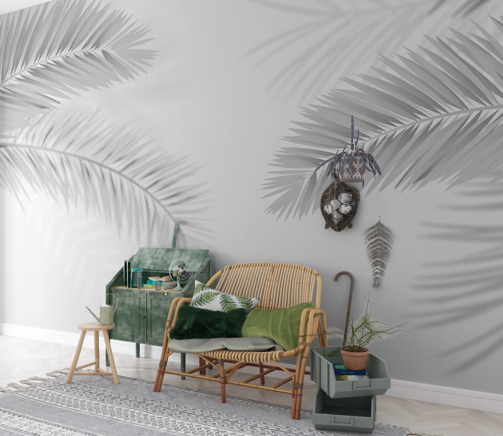 Fototapet frunze de ferigă în alb și negru