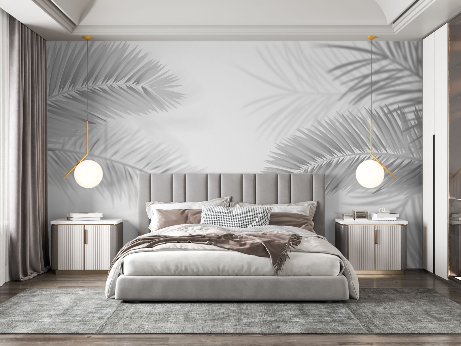 Fototapet frunze de ferigă în alb și negru