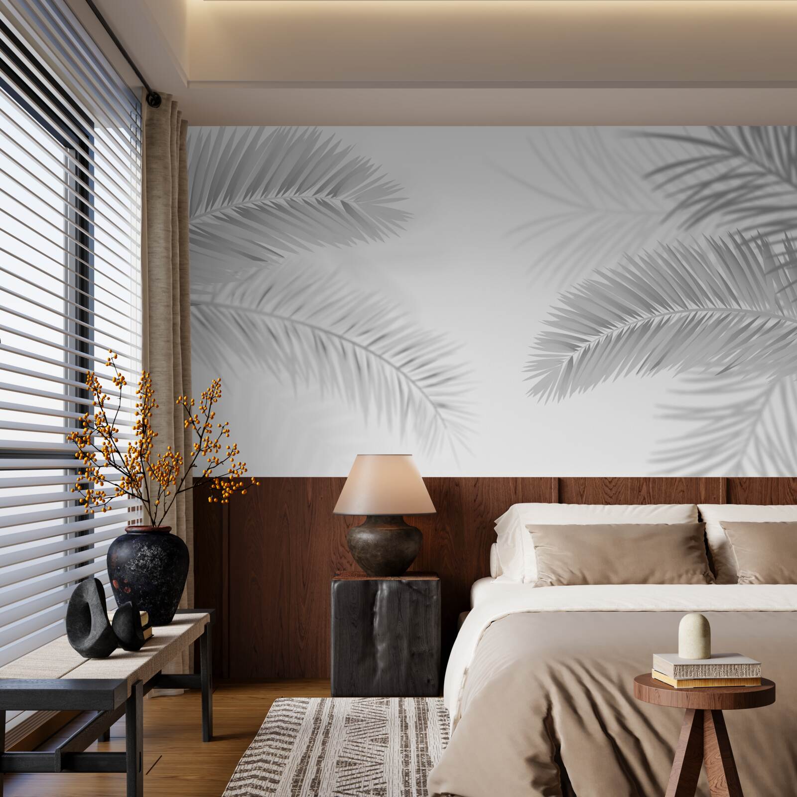 Fototapet frunze de ferigă în alb și negru