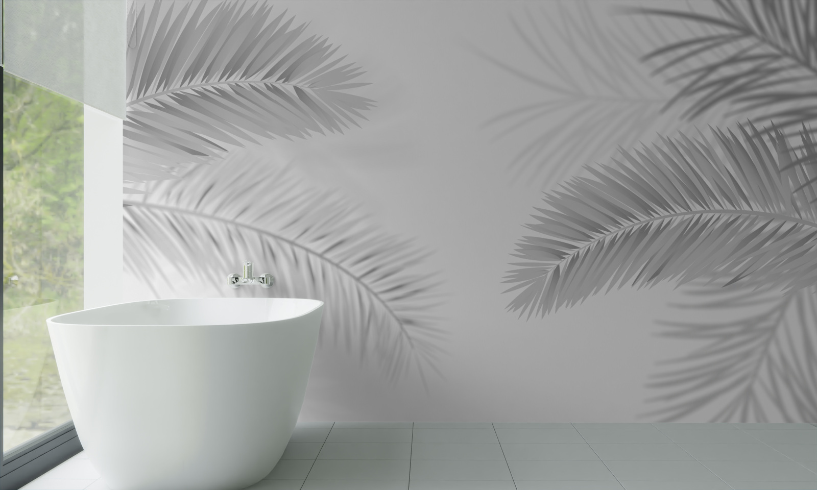 Fototapet frunze de ferigă în alb și negru