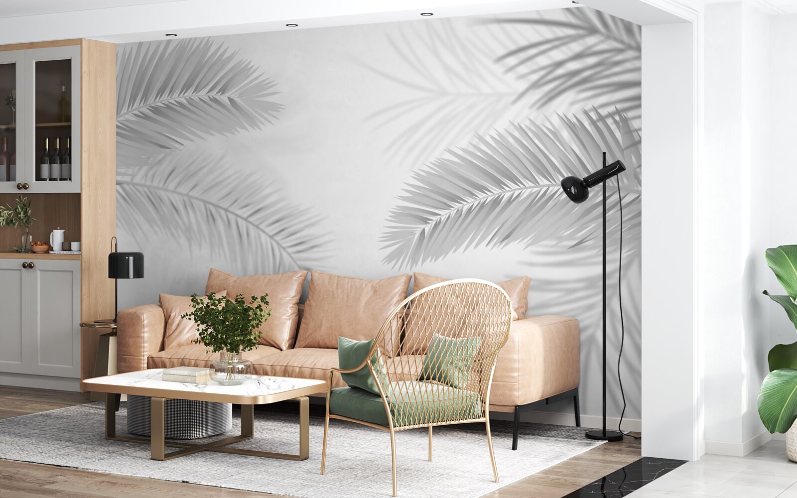 Fototapet frunze de ferigă în alb și negru