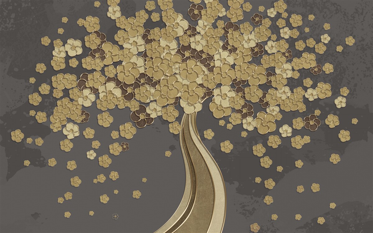 Fototapet copac de noapte înflorit cu aur