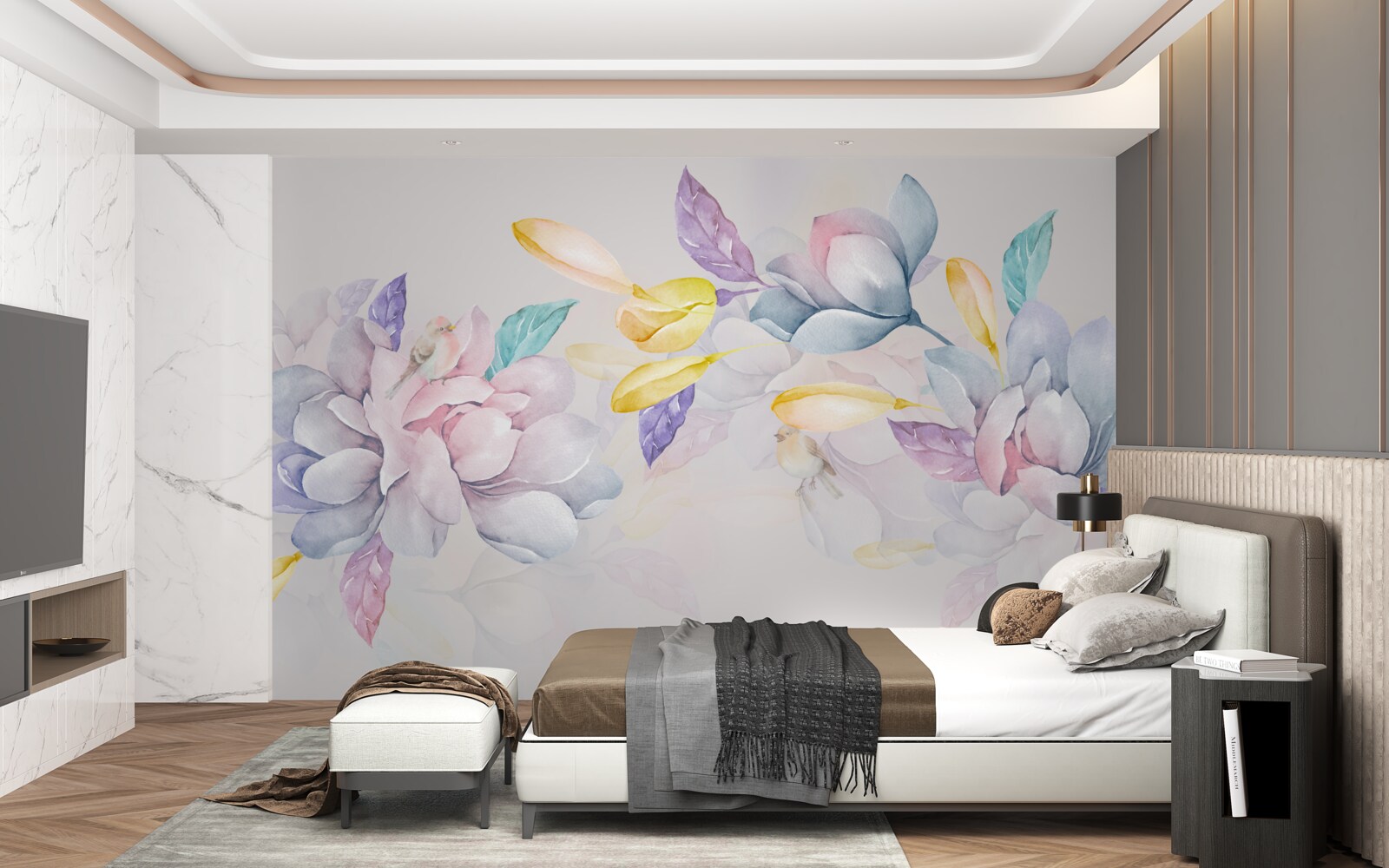 Fototapet ramură cu flori roșii strălucitoare