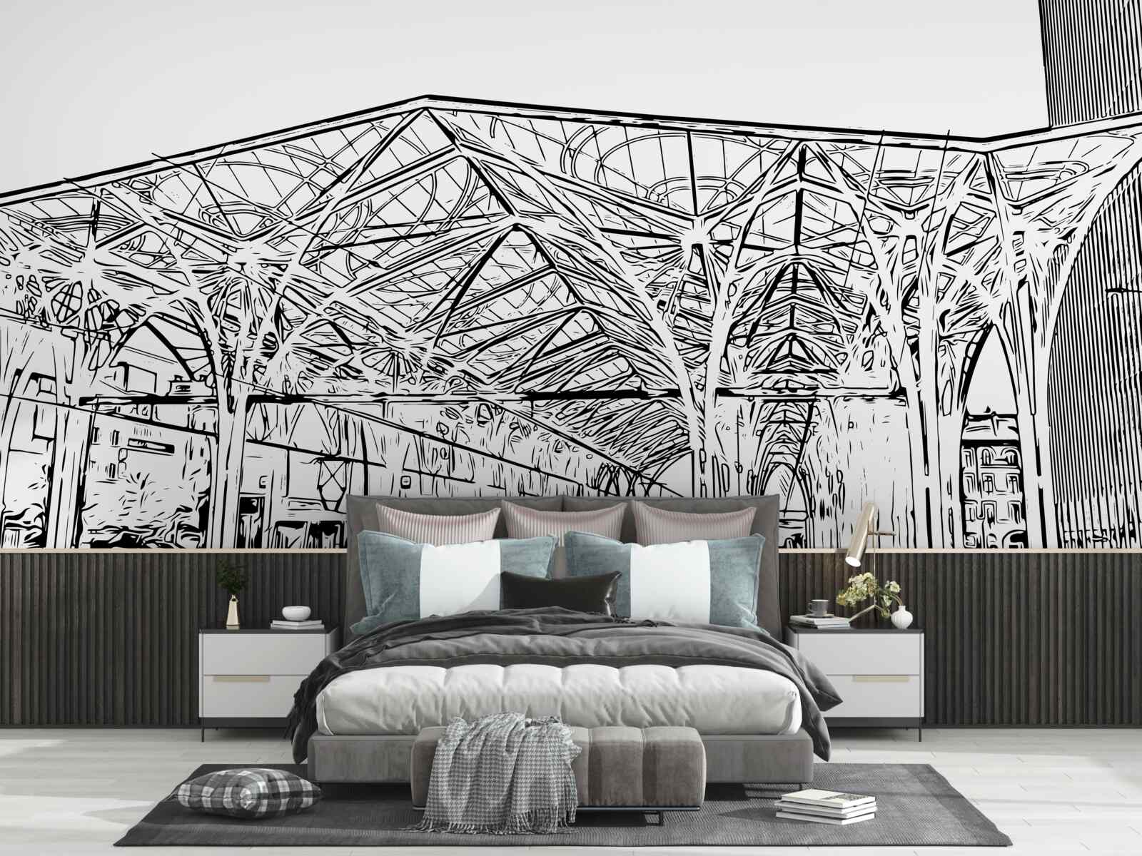 Fototapet stația de cale ferată și trenurile prezentate în fotografie