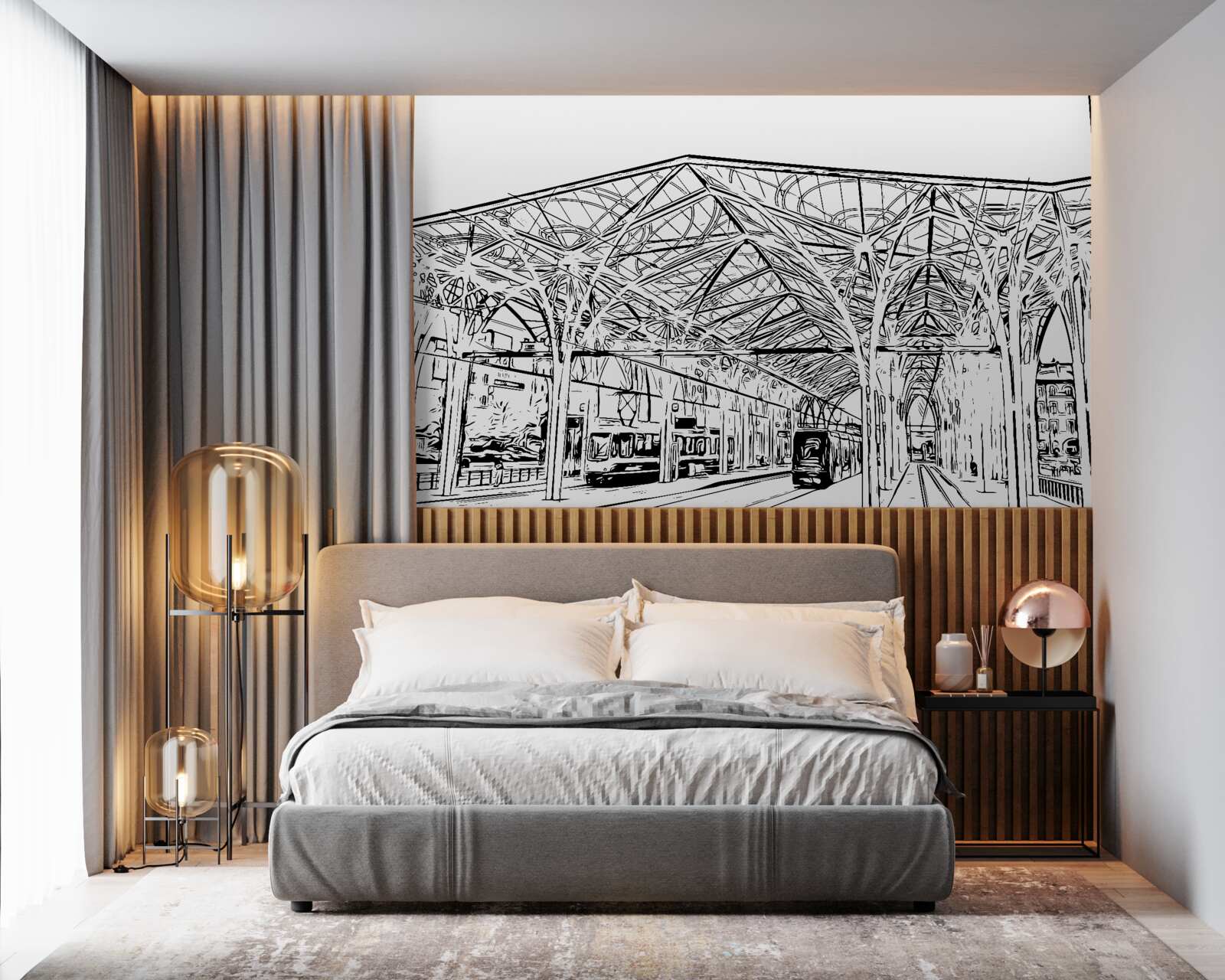 Fototapet stația de cale ferată și trenurile prezentate în fotografie