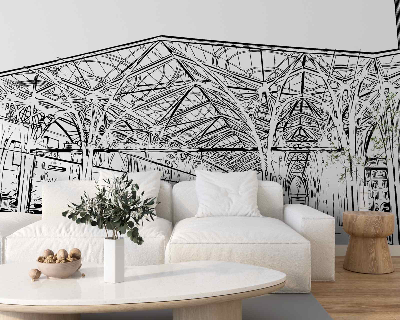 Fototapet stația de cale ferată și trenurile prezentate în fotografie