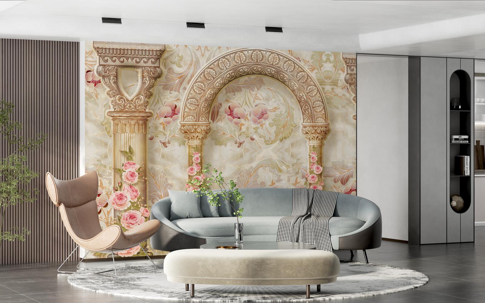 Fototapet arcuri tradiționale decorate cu flori de trandafir