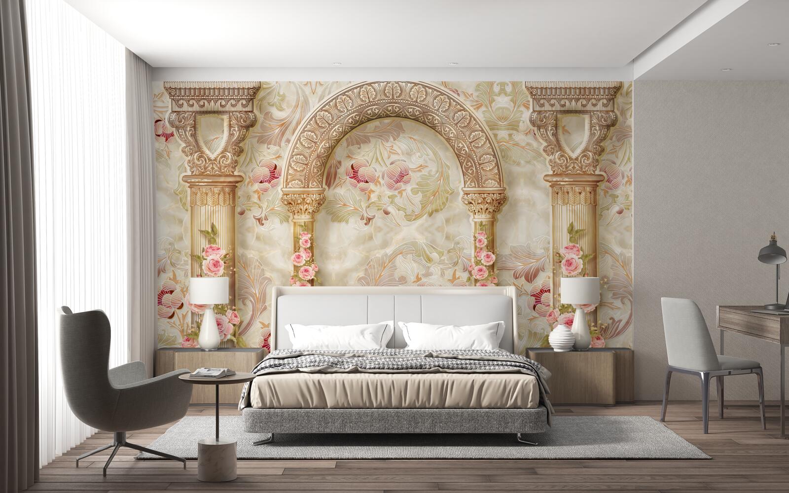 Fototapet arcuri tradiționale decorate cu flori de trandafir