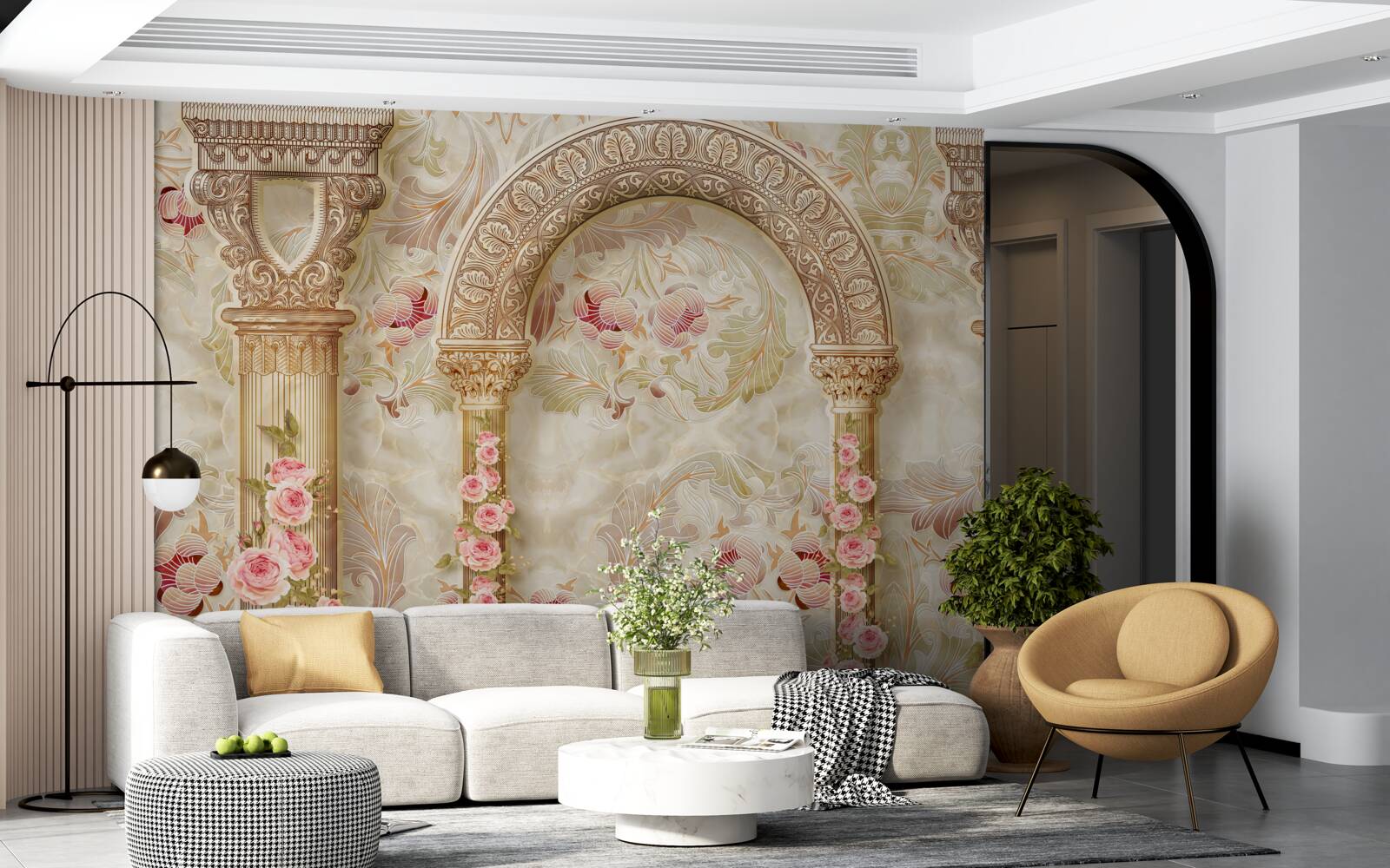 Fototapet arcuri tradiționale decorate cu flori de trandafir