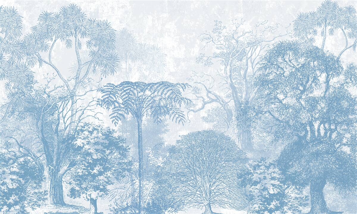 Fototapet imagine alb-negru a unui peisaj forestier