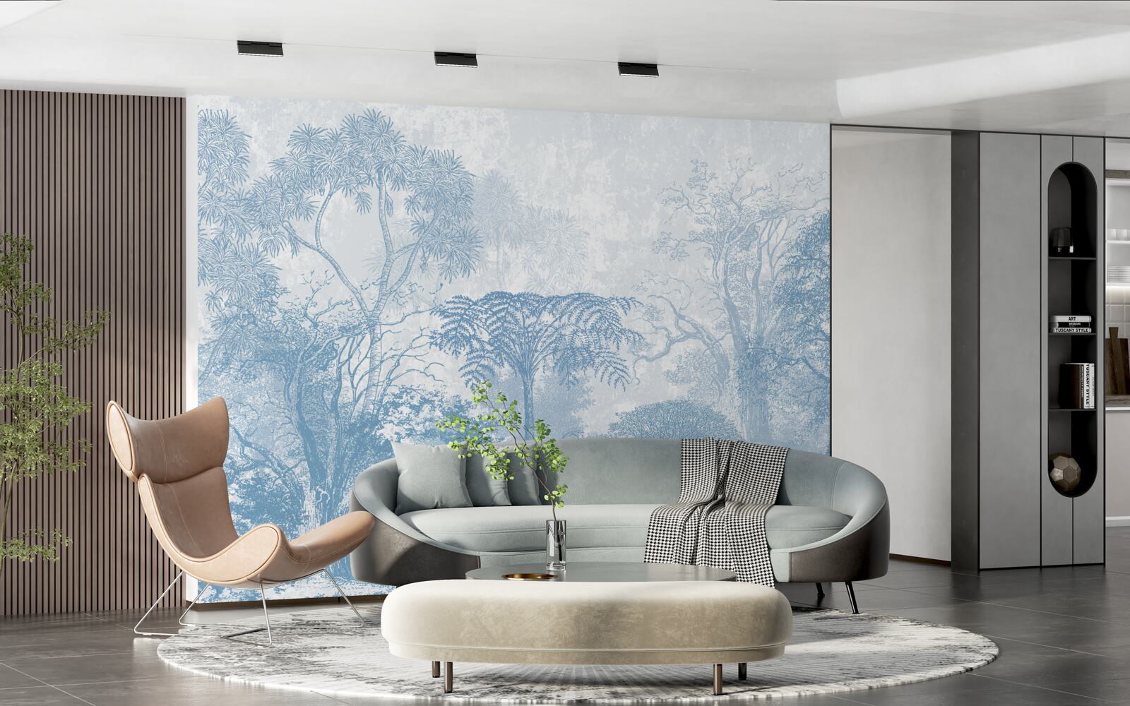 Fototapet imagine alb-negru a unui peisaj forestier