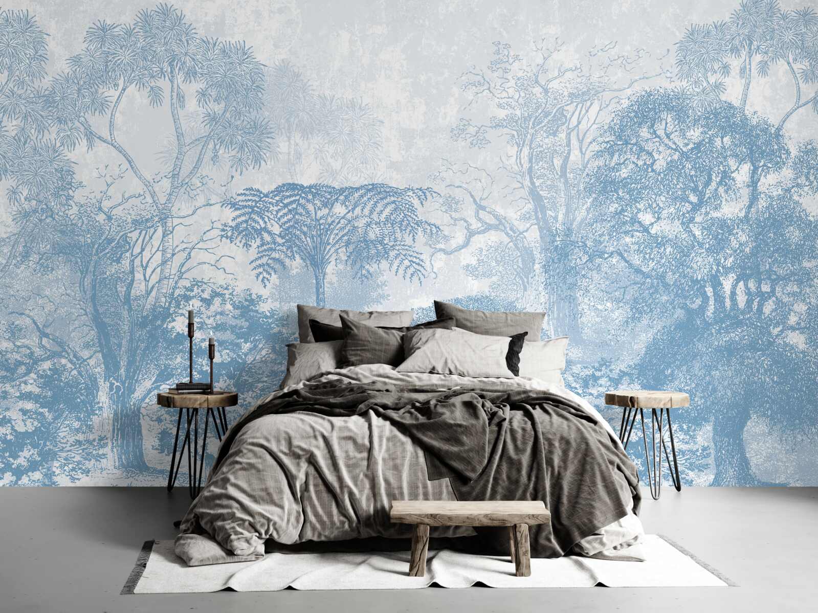 Fototapet imagine alb-negru a unui peisaj forestier