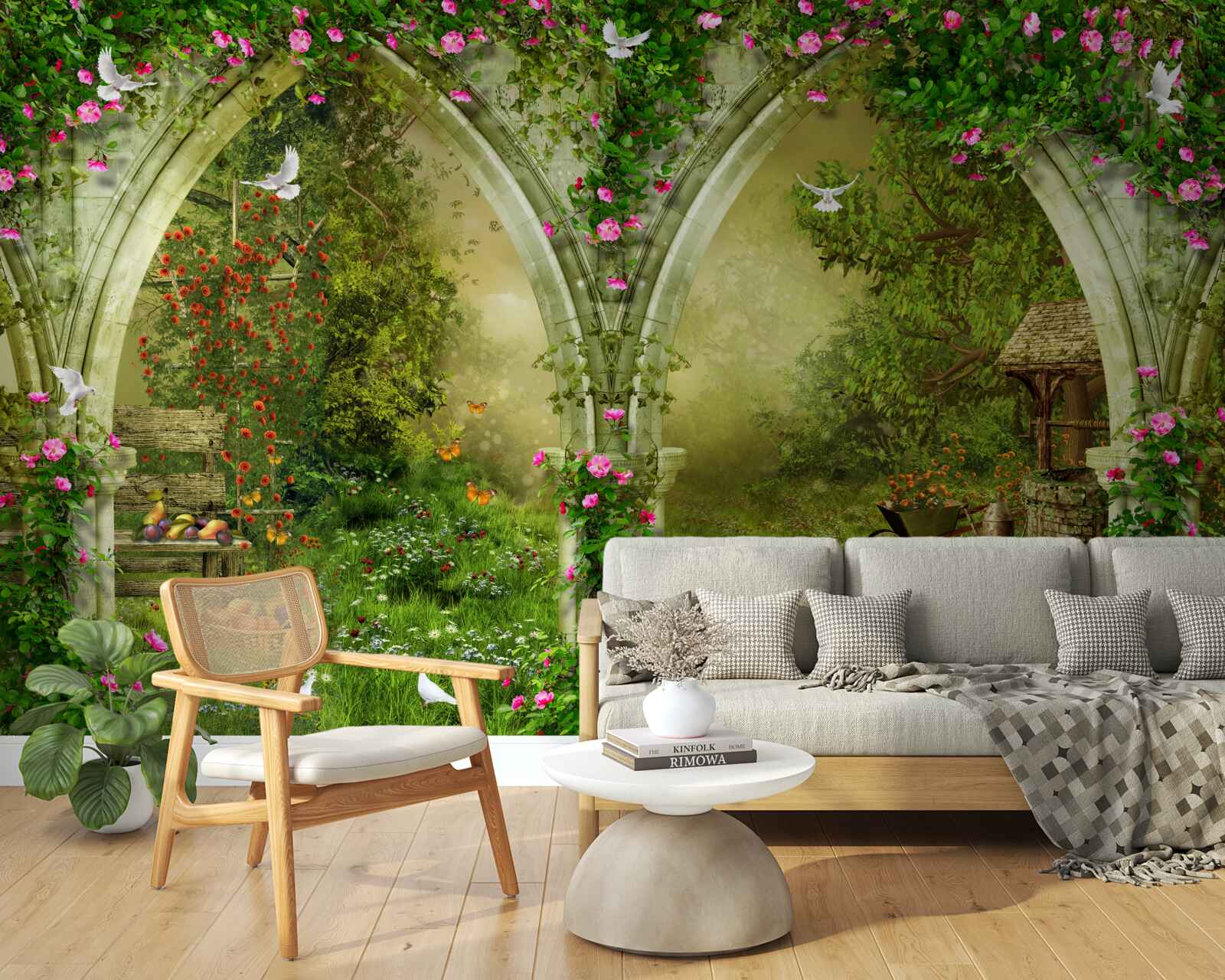 Fototapet Arce din piatră verde cu imagini de animale