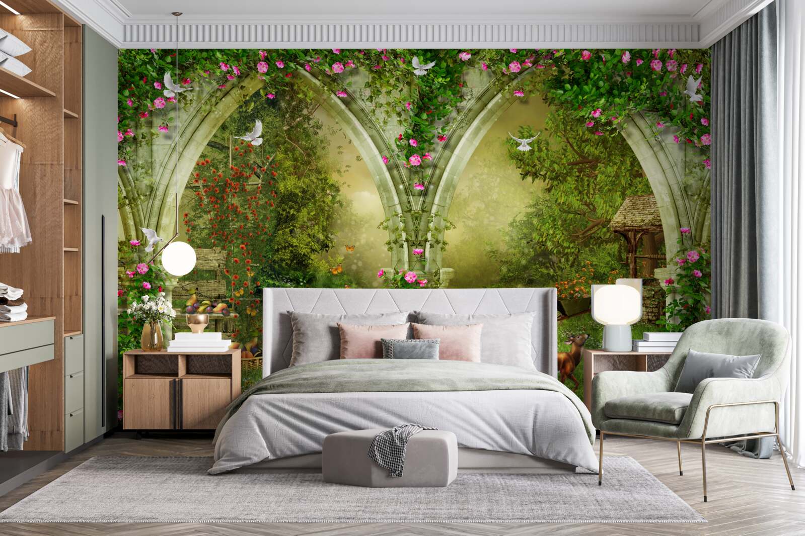 Fototapet Arce din piatră verde cu imagini de animale