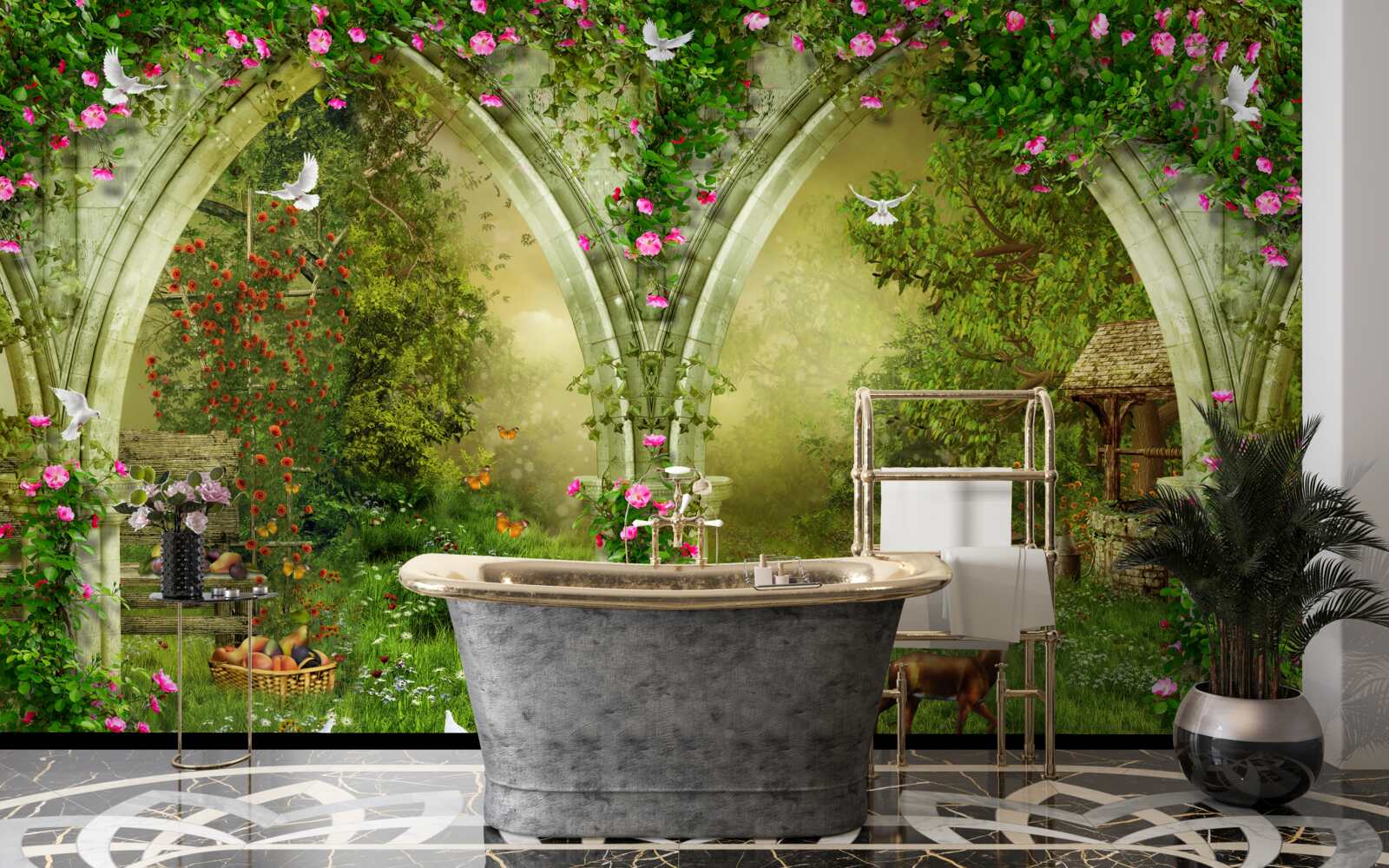 Fototapet Arce din piatră verde cu imagini de animale