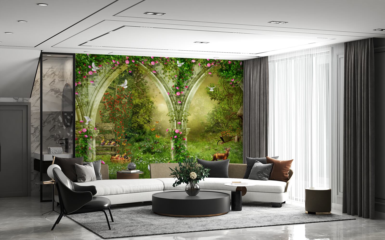 Fototapet Arce din piatră verde cu imagini de animale