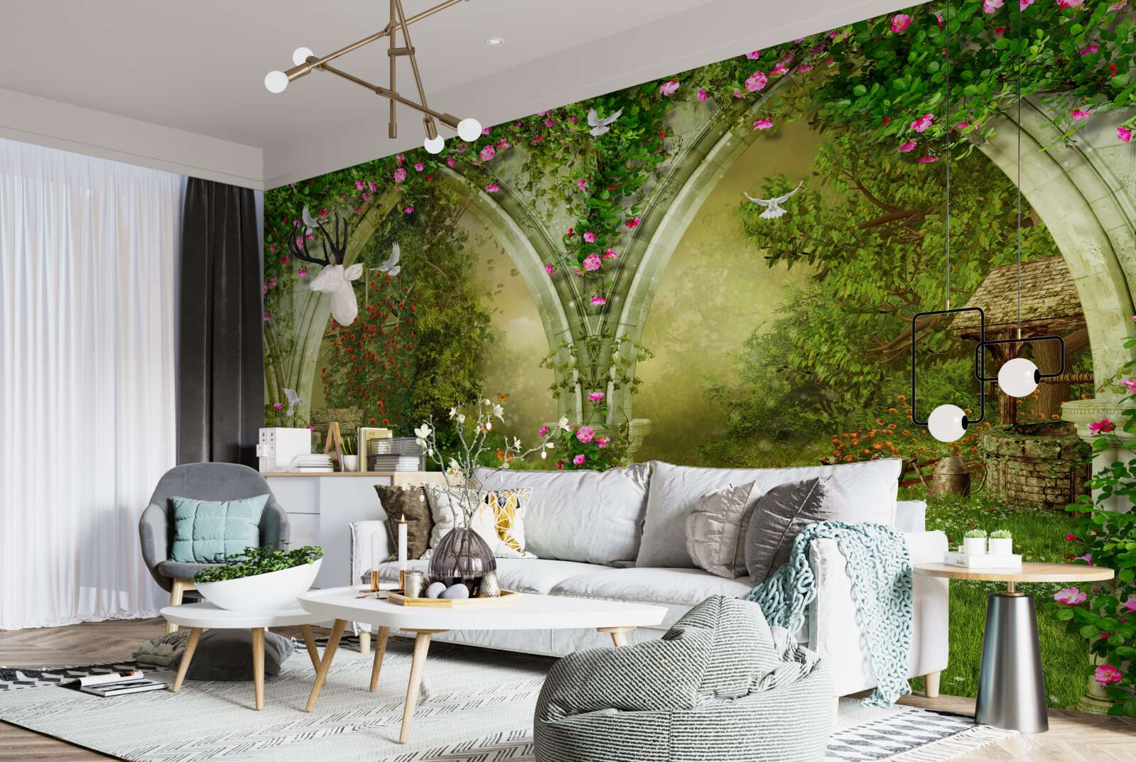 Fototapet Arce din piatră verde cu imagini de animale