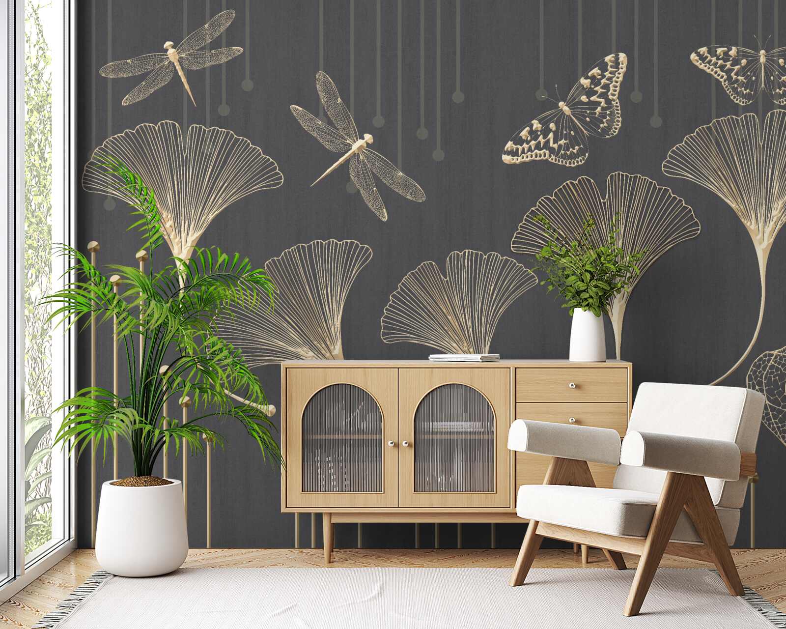 Fototapet dimpotrivă, liniile verticale converg pe un fundal gri