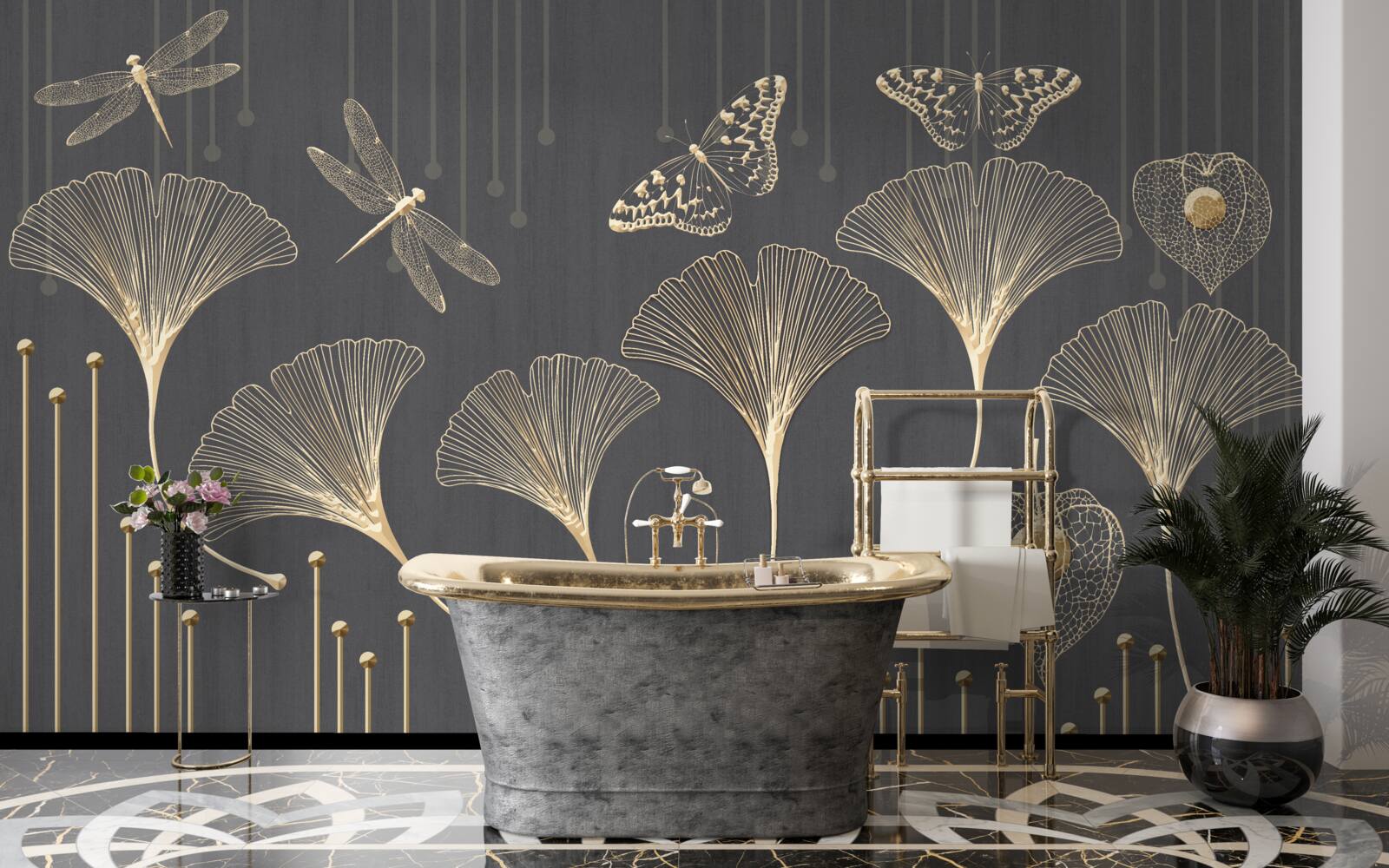 Fototapet dimpotrivă, liniile verticale converg pe un fundal gri