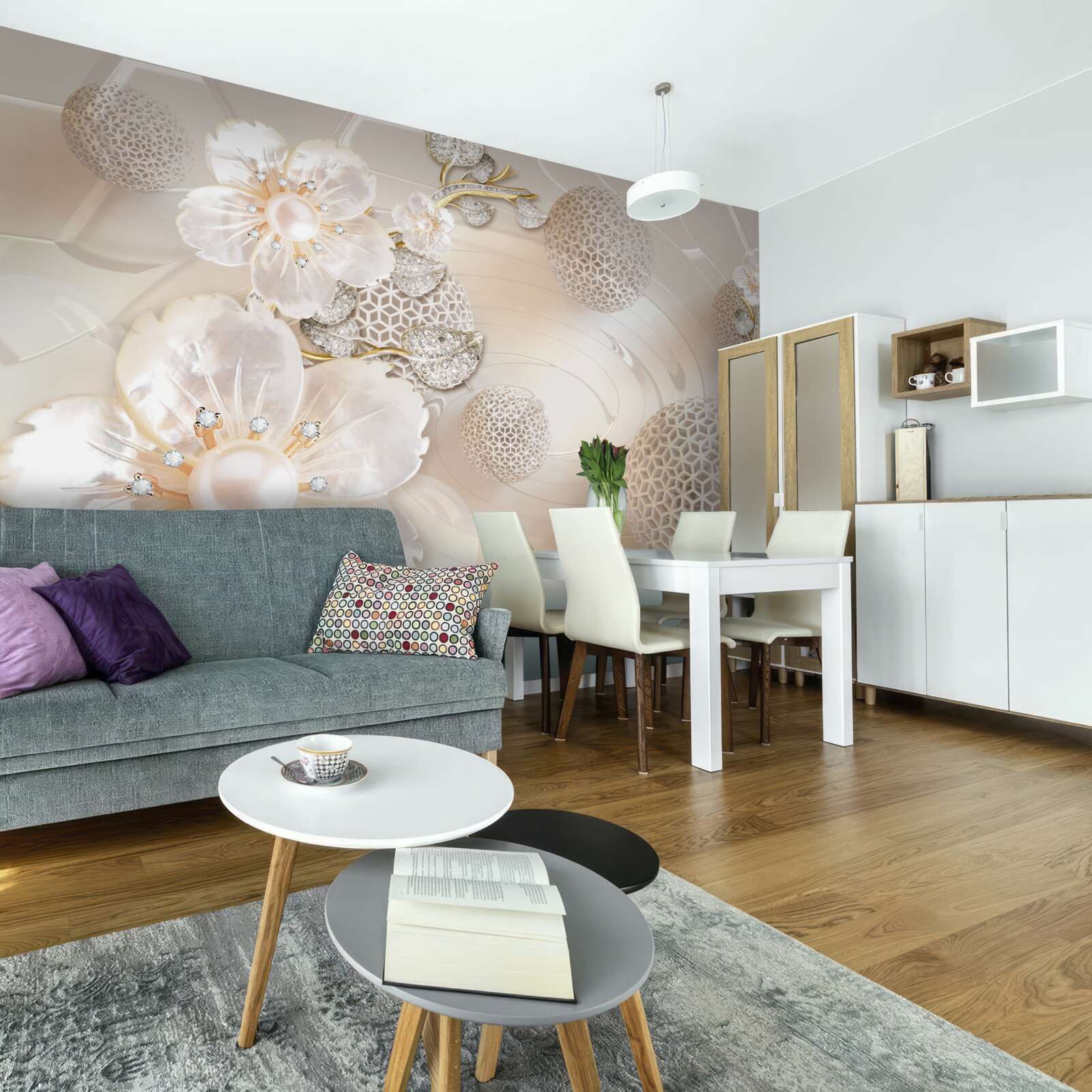 Fototapet bile plutitoare luminoase și ghirlande botanice ușoare