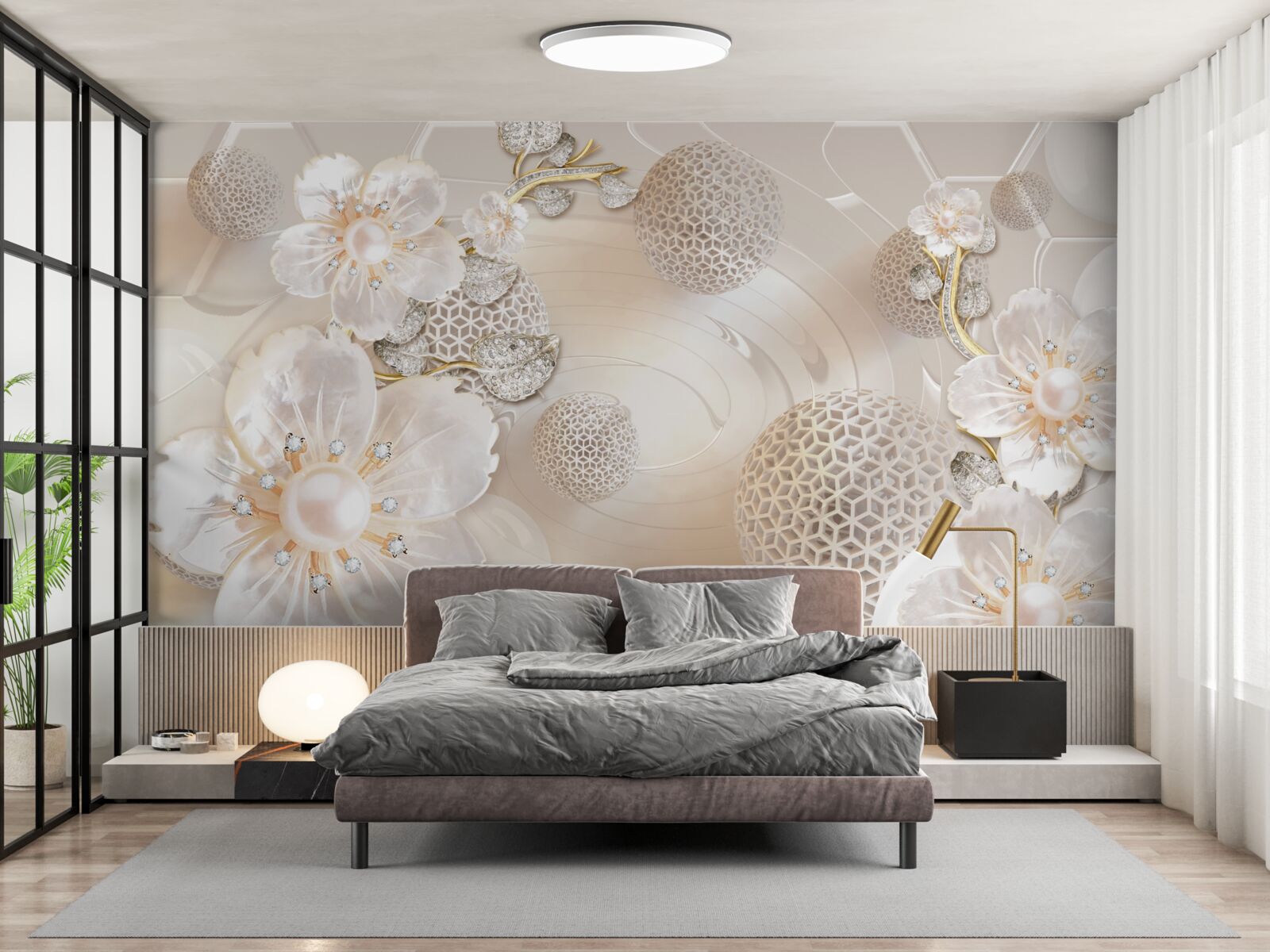 Fototapet bile plutitoare luminoase și ghirlande botanice ușoare