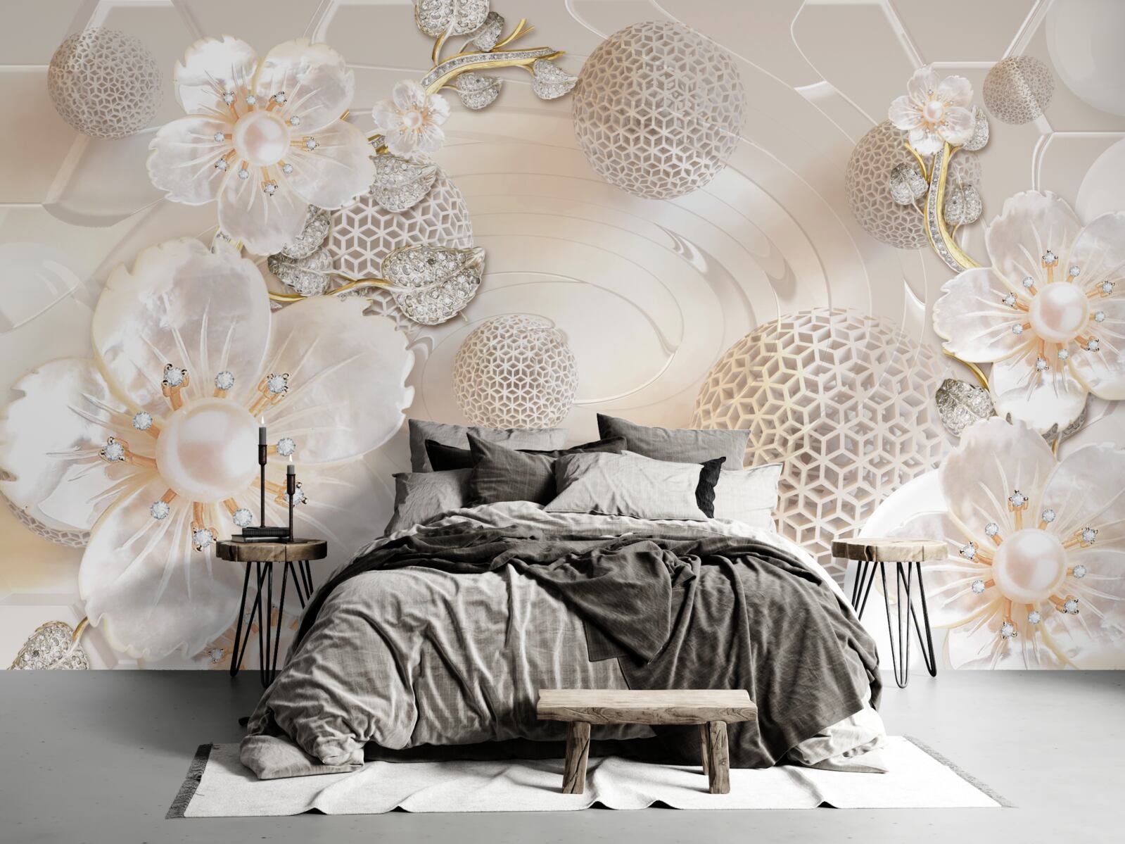 Fototapet bile plutitoare luminoase și ghirlande botanice ușoare