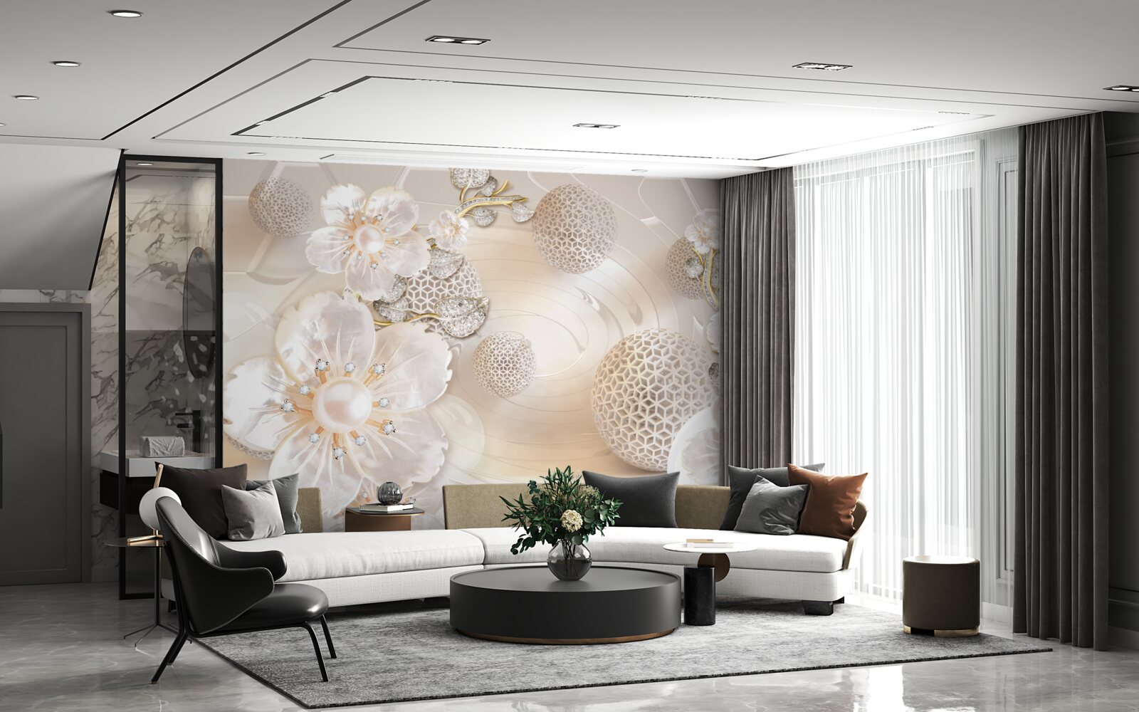 Fototapet bile plutitoare luminoase și ghirlande botanice ușoare