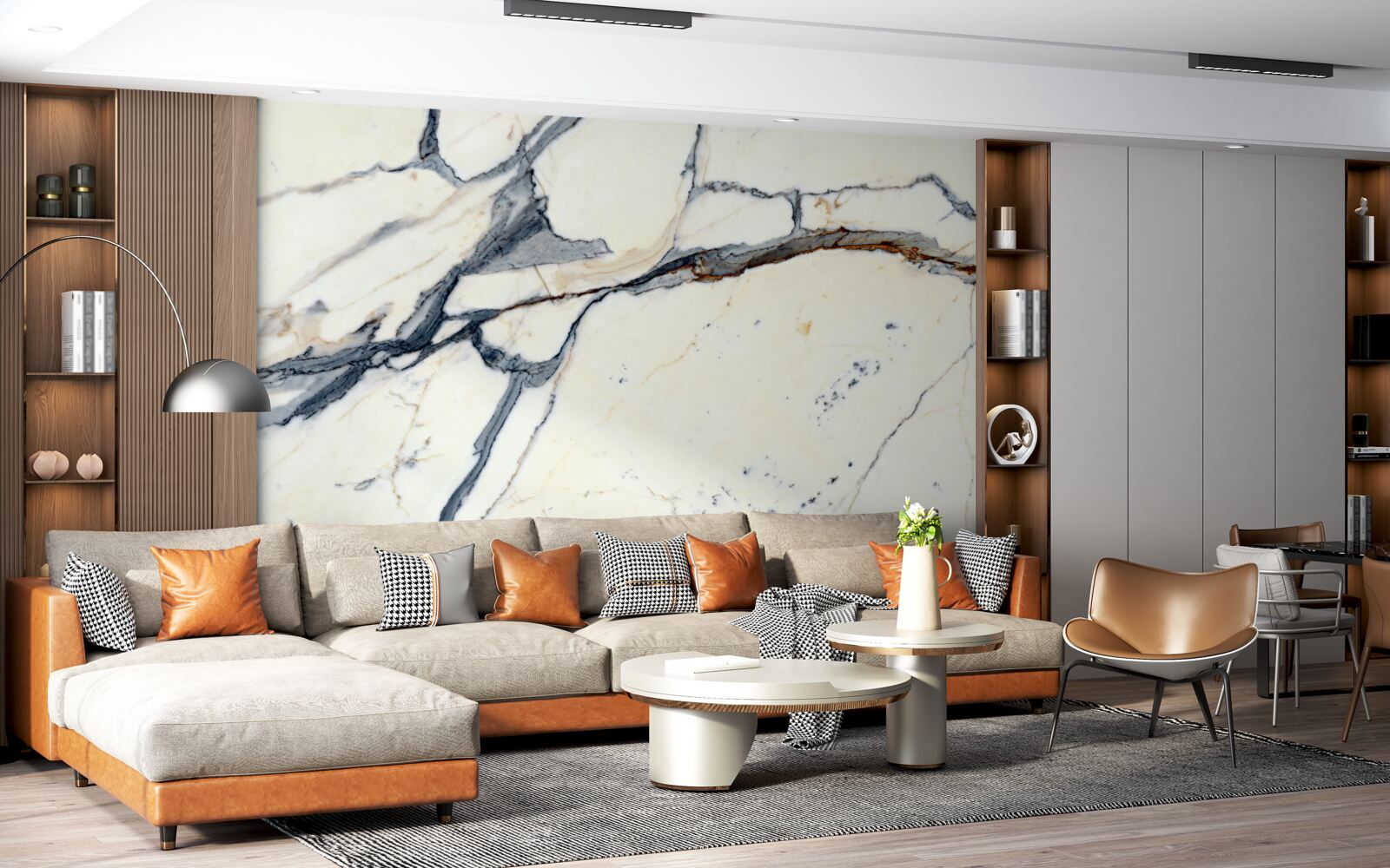 Fototapet marmură deschisă cu infuzii negre