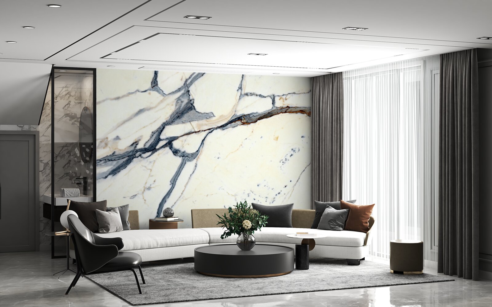 Fototapet marmură deschisă cu infuzii negre