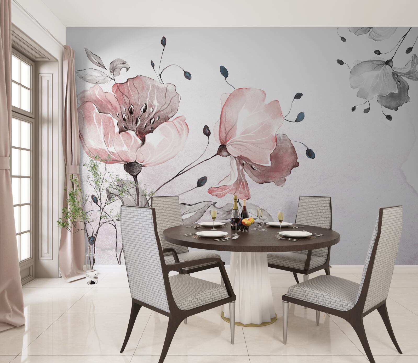 Fototapet flori delicate, grațioase, legănate de vânt