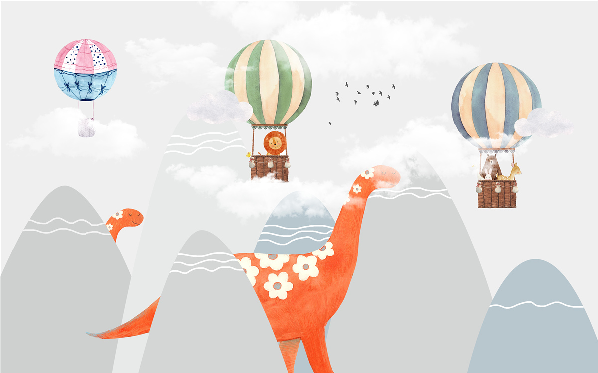 Fototapet dinozaurii rătăcesc printre munți